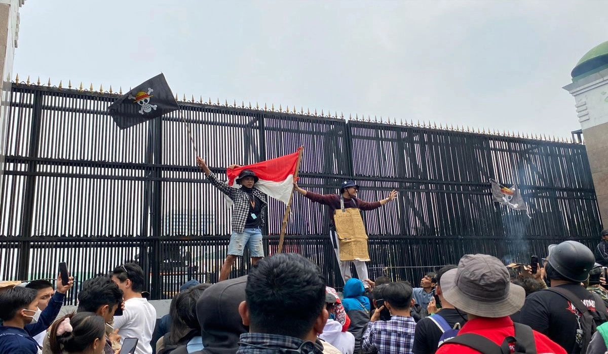 Demo Hari Ini 25 Agustus di Depan DPR, Massa Kibarkan Bendera One Piece